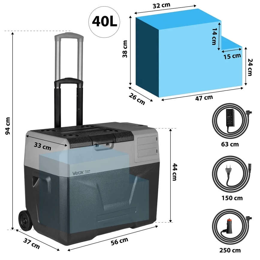 Frigorifero da viaggio con display LCD 40 l 230V/12V/24V nero
