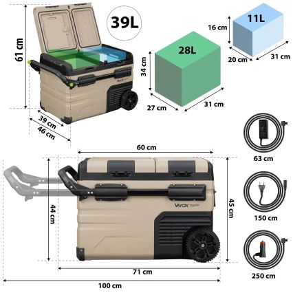 Frigorifero portatile per auto con display LCD 39 l 230V/12V/24V marrone