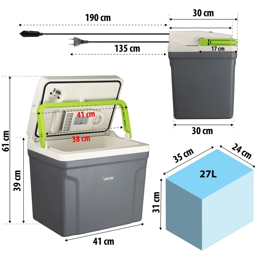 Frigorifero portatile per auto con funzione di riscaldamento 27 l 230V/12V/24V grigio