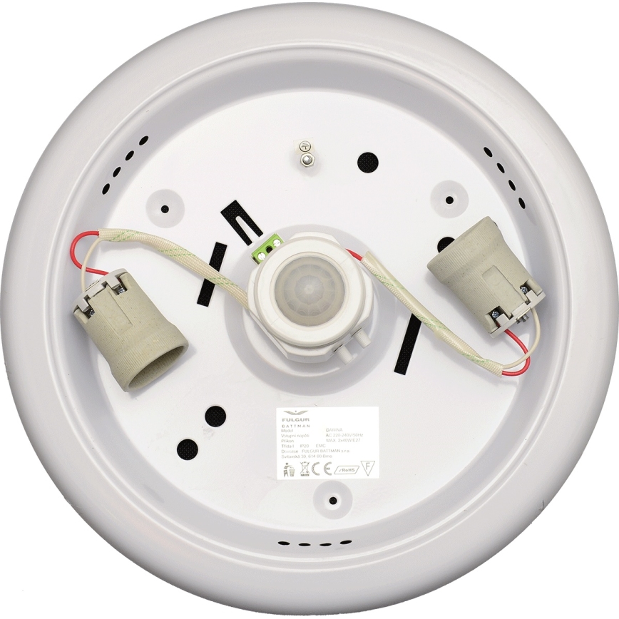 Fulgur s-22941 - Plafoniera a soffitto con sensore di movimento e sensore crepuscolare DARINA 2xE27/40W/230V Ø 30 cm bianca