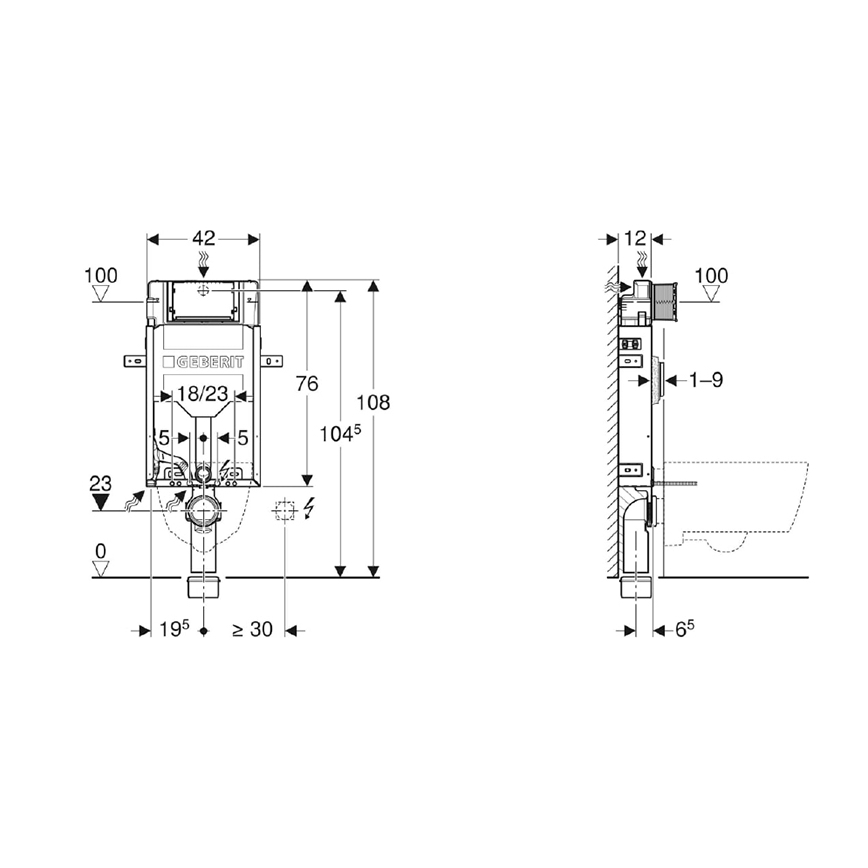 Geberit 110.302.00.5 - Modulo da incasso per WC sospeso Kombifix 108 cm