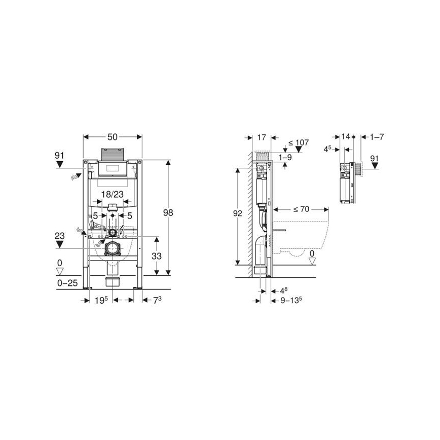 Geberit 111.030.00.2 - Modulo da incasso per WC sospeso Duofix 98 cm