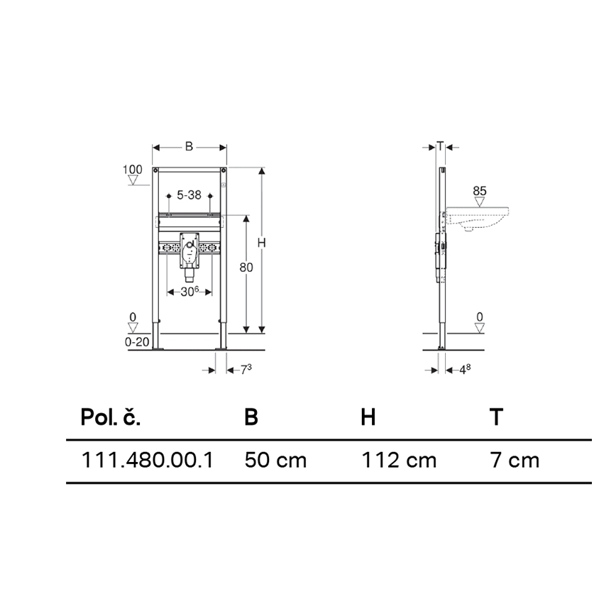 Geberit 111.480.00.1 - Modulo da incasso per lavabo sospeso Duofix 112 cm