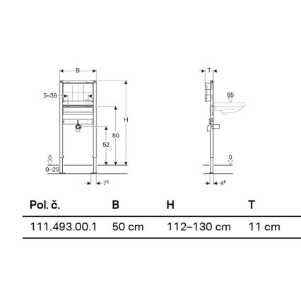 Geberit 111.493.00.1 - Modulo da incasso per lavabo sospeso Duofix 112-130 cm