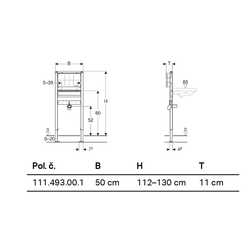 Geberit 111.493.00.1 - Modulo da incasso per lavabo sospeso Duofix 112-130 cm