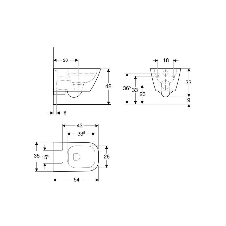 Geberit 500.208.01.1 - WC sospeso Rimfree Smyle Square in ceramica, bianco