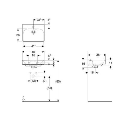 Geberit 500.222.01.1 - Lavabo sospeso Smyle Square 45x36 cm ceramica/bianco