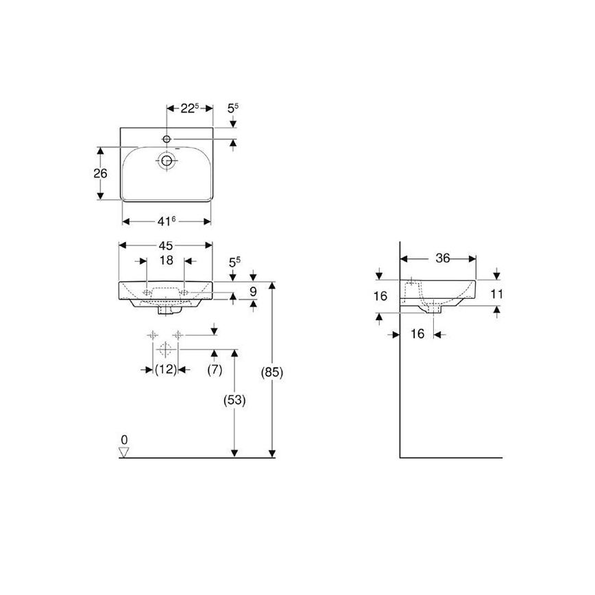Geberit 500.222.01.1 - Lavabo sospeso Smyle Square 45x36 cm ceramica/bianco