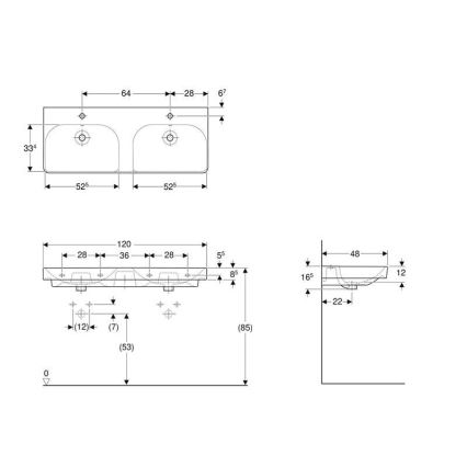 Geberit 500.223.01.1 - Lavabo doppio sospeso Smyle Square 120x48 cm ceramica/bianco