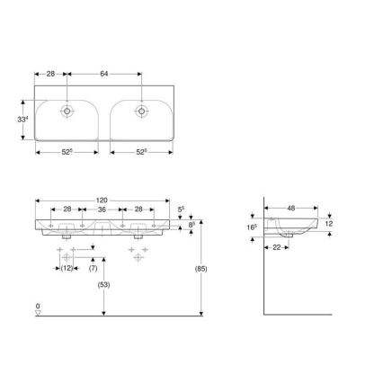 Geberit 500.224.01.1 - Lavabo doppio sospeso Smyle Square 120x48 cm ceramica/bianco