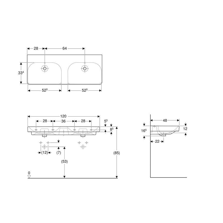 Geberit 500.224.01.1 - Lavabo doppio sospeso Smyle Square 120x48 cm ceramica/bianco