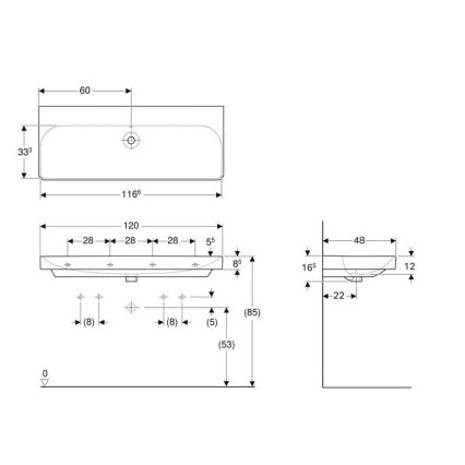 Geberit 500.225.01.1 - Lavabo doppio sospeso Smyle Square 120x48 cm ceramica/bianco