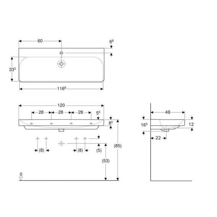 Geberit 500.226.01.1 - Lavabo sospeso Smyle Square 120x48 cm ceramica/bianco