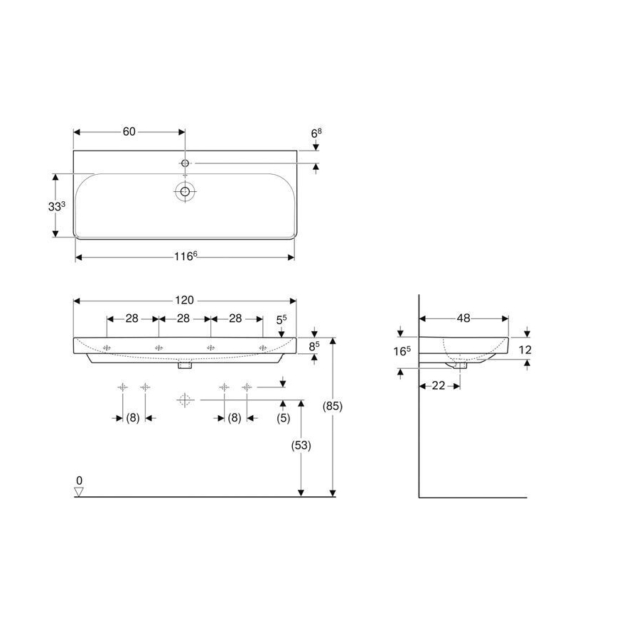 Geberit 500.226.01.1 - Lavabo sospeso Smyle Square 120x48 cm ceramica/bianco