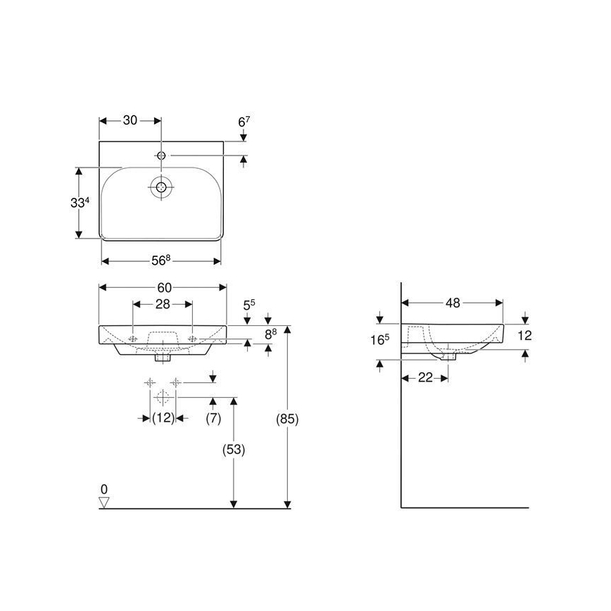 Geberit 500.229.01.1 - Lavabo sospeso Smyle Square 60x48 cm ceramica/bianco