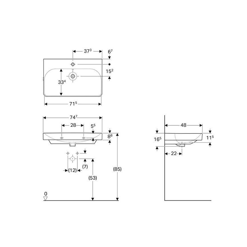 Geberit 500.249.01.1 - Lavabo sospeso Smyle Square 75x48 cm ceramica/bianco
