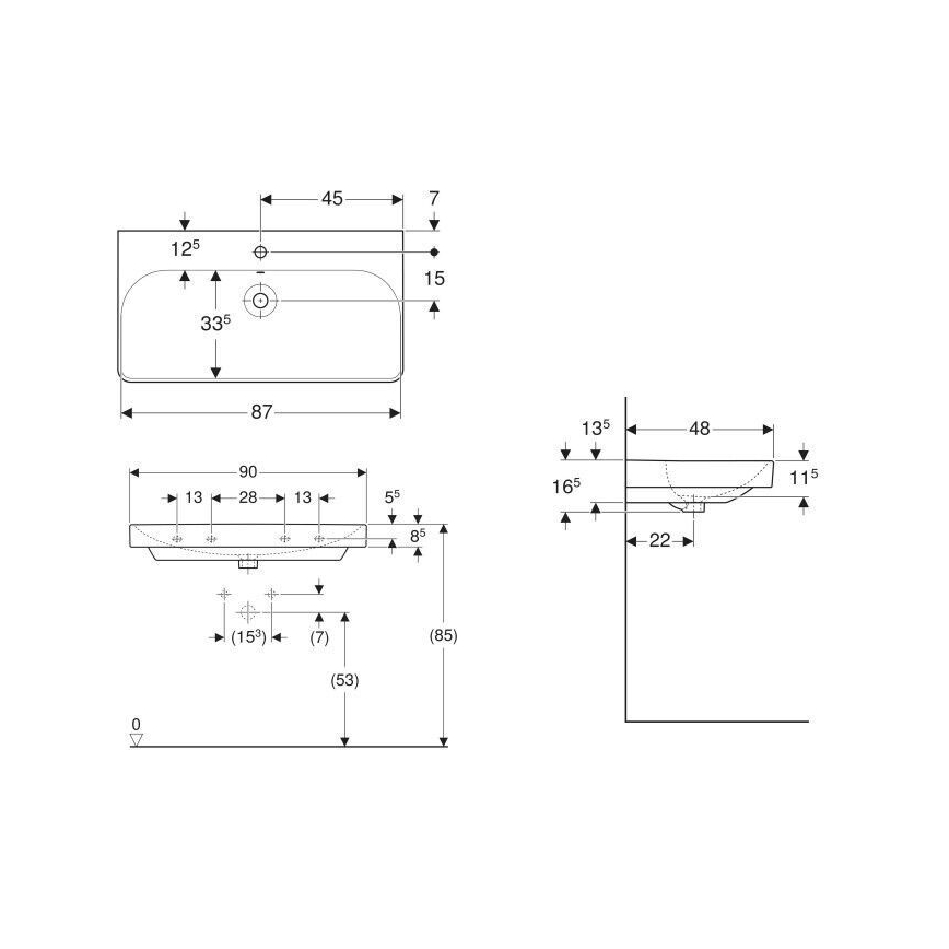 Geberit 500.251.01.1 - Lavabo sospeso Smyle Square 90x48 cm ceramica/bianco
