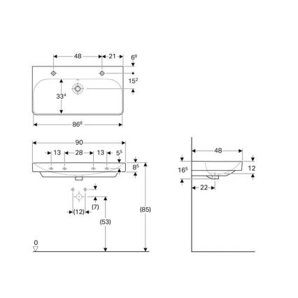 Geberit 500.252.01.1 - Lavabo doppio sospeso Smyle Square 90x48 cm ceramica/bianco