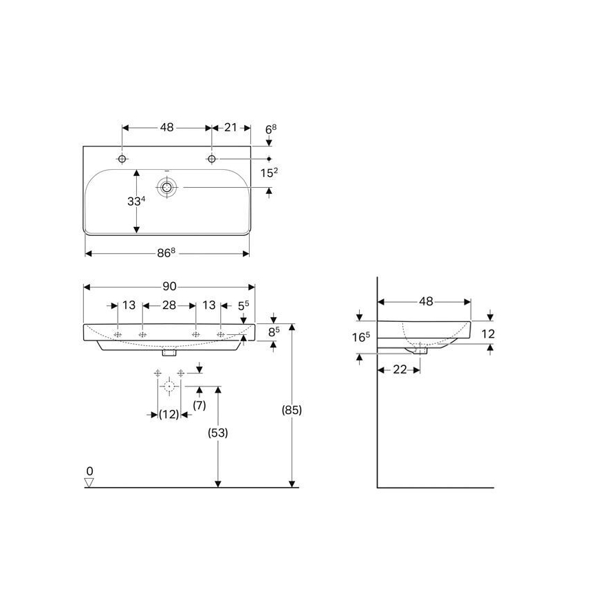 Geberit 500.252.01.1 - Lavabo doppio sospeso Smyle Square 90x48 cm ceramica/bianco
