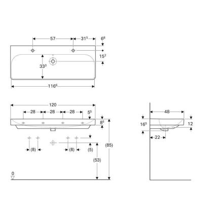 Geberit 500.253.01.1 - Lavabo doppio sospeso Smyle Square 120x48 cm ceramica/bianco