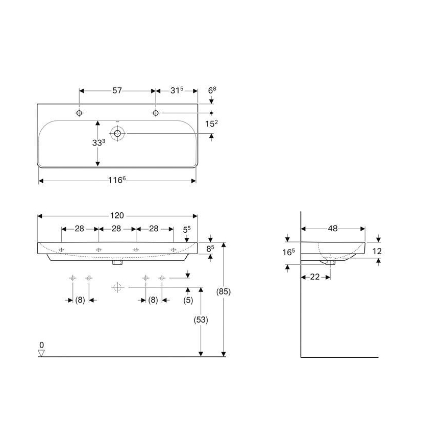 Geberit 500.253.01.1 - Lavabo doppio sospeso Smyle Square 120x48 cm ceramica/bianco