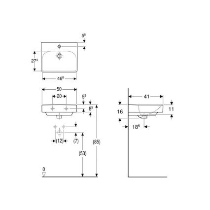 Geberit 500.256.01.1 - Lavabo sospeso Smyle Square 50x41 cm ceramica/bianco