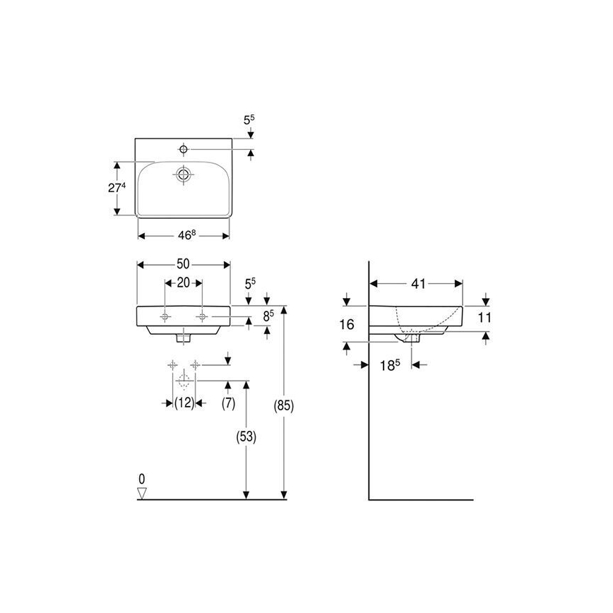 Geberit 500.256.01.1 - Lavabo sospeso Smyle Square 50x41 cm ceramica/bianco