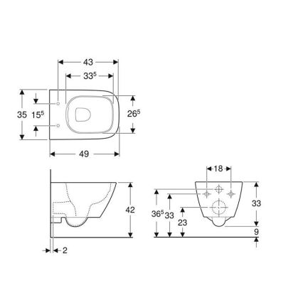 Geberit 500.379.01.1 - Vaso sospeso Rimfree Smyle Square, ceramica/bianco
