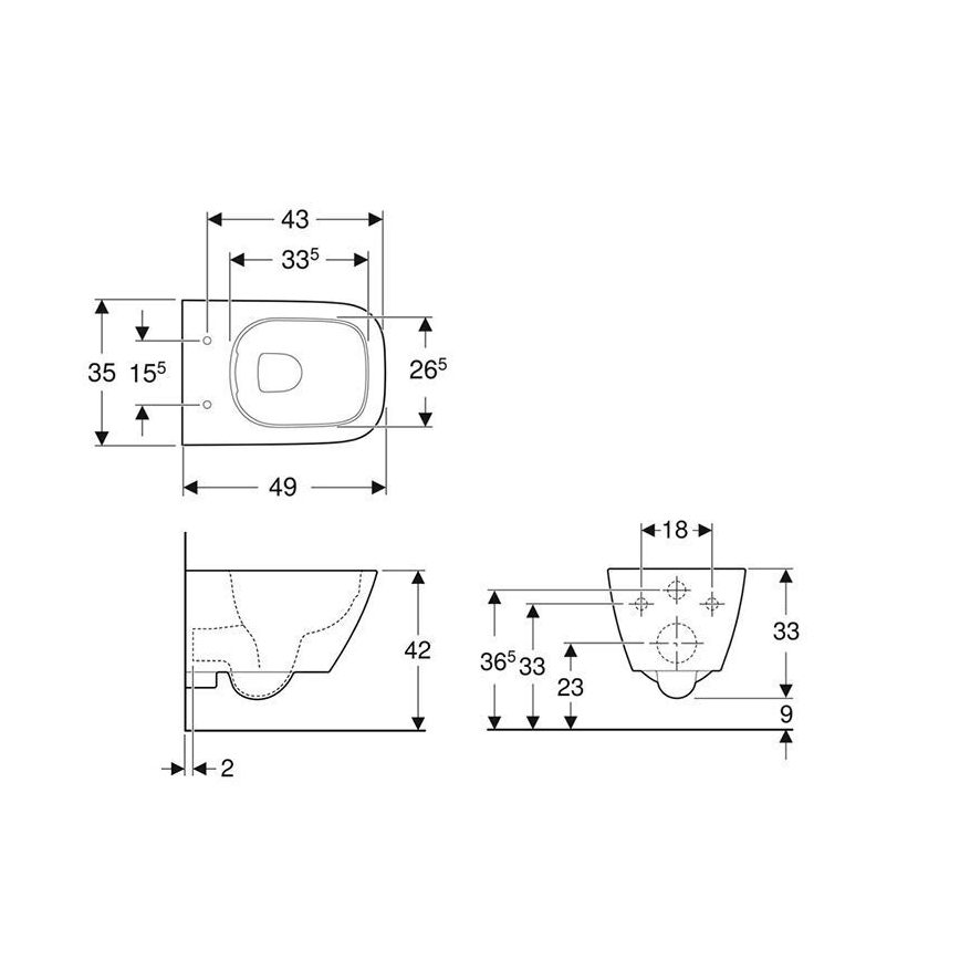 Geberit 500.379.01.1 - Vaso sospeso Rimfree Smyle Square, ceramica/bianco