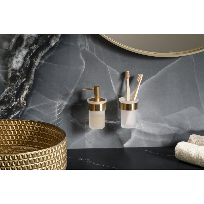 Gedy - Dispenser da parete per sapone liquido PIRENEI 110 ml vetro satinato/oro opaco