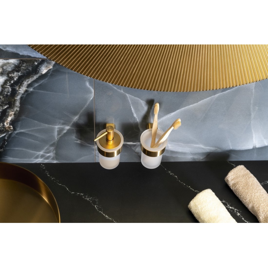 Gedy - Dispenser da parete per sapone liquido PIRENEI 110 ml vetro satinato/oro opaco