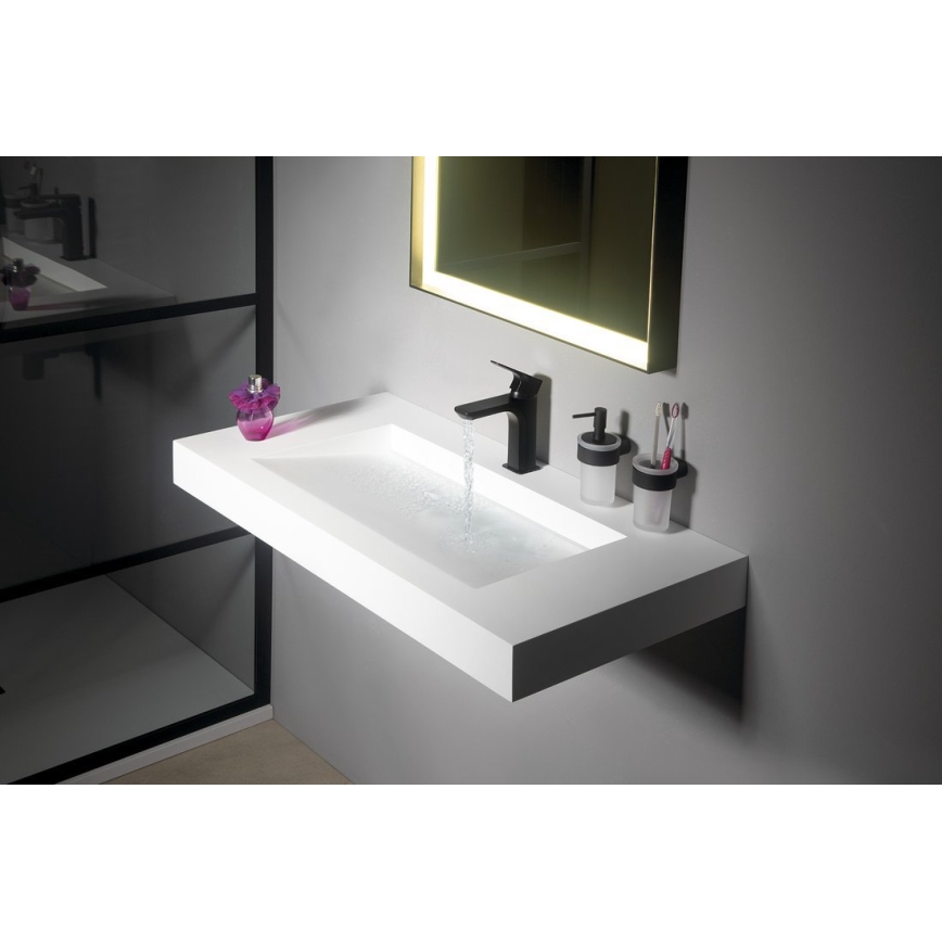 Gedy - Dispenser da parete per sapone PIRENEI, 110 ml, vetro opalino/nero opaco