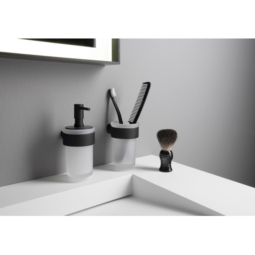 Gedy - Dispenser da parete per sapone PIRENEI, 110 ml, vetro opalino/nero opaco