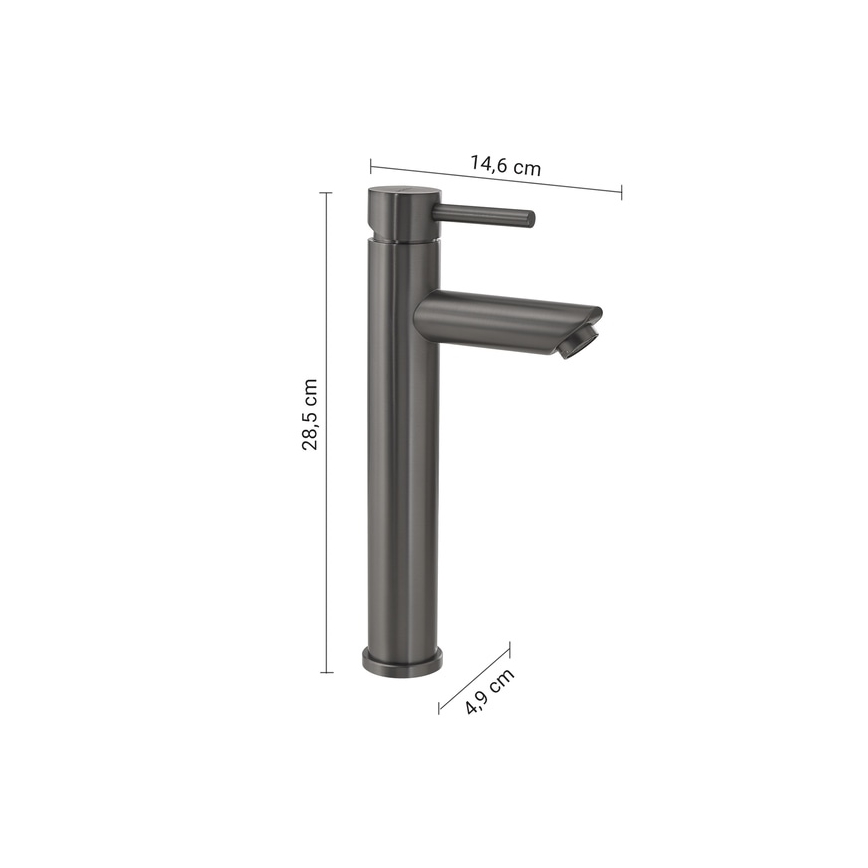 Gedy - Miscelatore per lavabo ALTO 28,5 cm, grigio metallico
