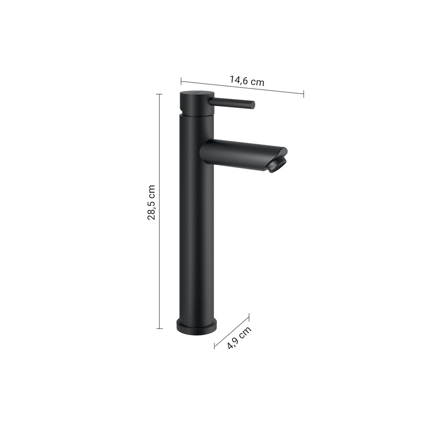 Gedy - Miscelatore per lavabo ALTO HIGH 28,5 cm nero opaco