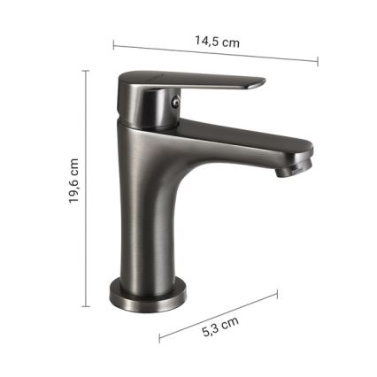 Gedy - Miscelatore per lavabo COMO 19,6 cm, finitura grigio metallizzato