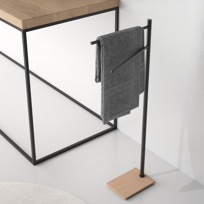 Gedy - Portasciugamani TRILLY 83,5 cm nero opaco/bambù