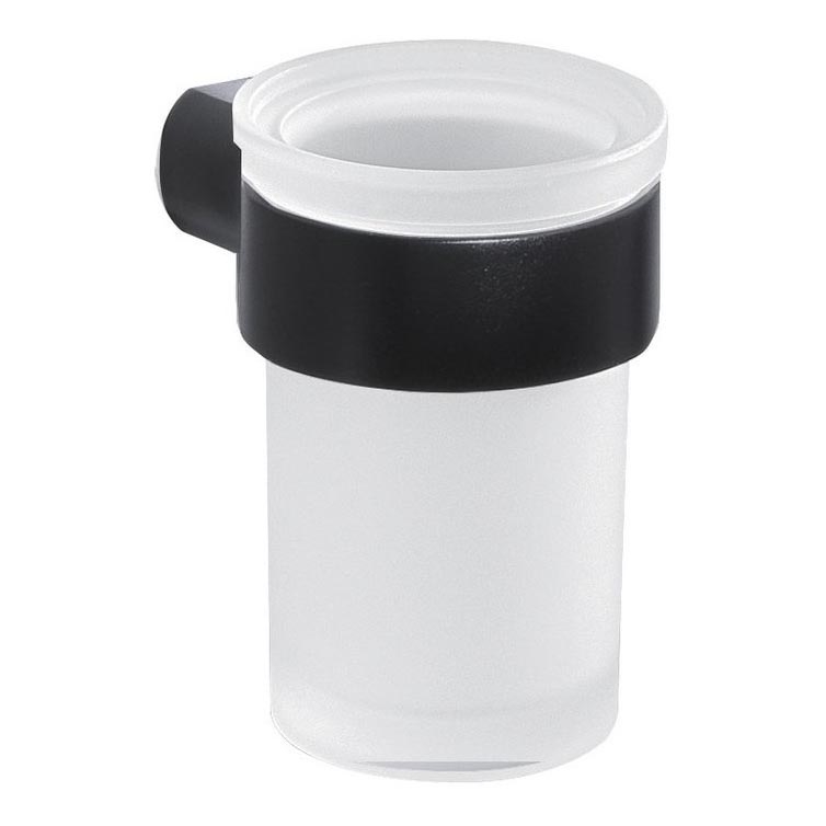 Gedy - Portaspazzolino a parete PIRENEI bianco latte vetro/nero