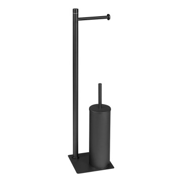 Gedy - Scopino WC autoportante con portarotolo TRILLY nero opaco