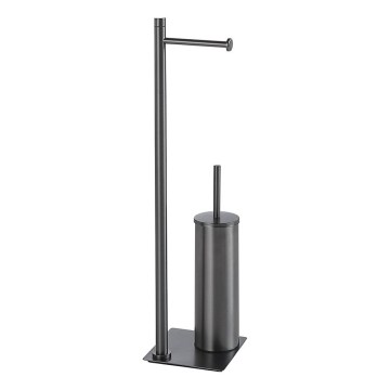 Gedy - Scopino WC da terra con portarotolo TRILLY, grigio metallico