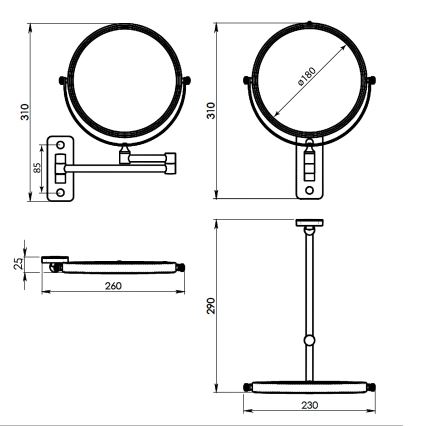 Gedy - Specchio cosmetico da parete GAIA cromo lucido