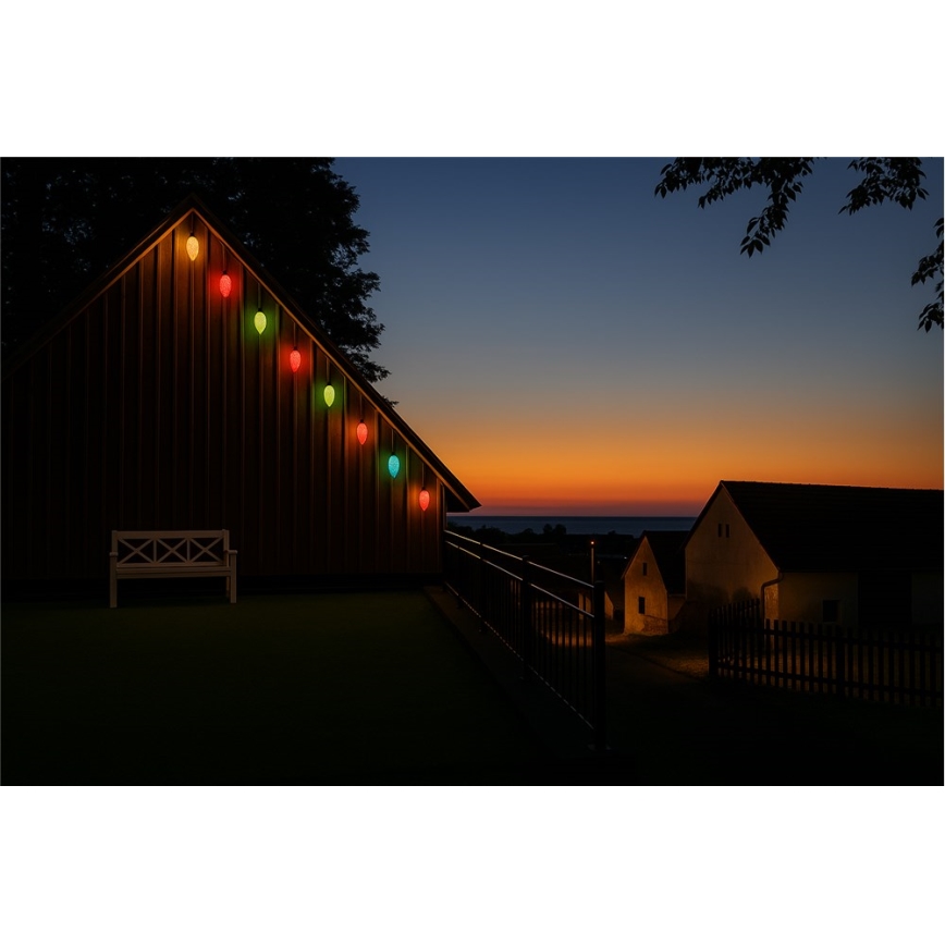 Ghirlanda LED da esterno CONE FILAMENT 20xE10, 19 m, colorata/bianco caldo, IP44, Prodotto nell'UE