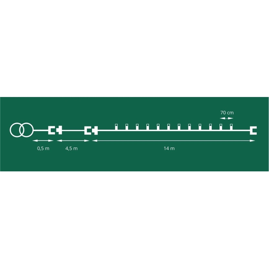 Ghirlanda LED da esterno CONE FILAMENT 20xE10, 19 m, colorata/bianco caldo, IP44, Prodotto nell'UE