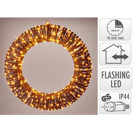 Decorazione natalizia LED da esterno 500 LED/6W/230V Ø 50 cm IP44 bianco caldo ghirlanda/marrone