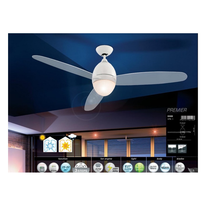 GLOBO 0300 - Ventilatore da soffitto PREMIER 2xE27/40W/230V