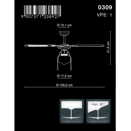 Globo - Ventilatore da soffitto 1xE27/60W/230V