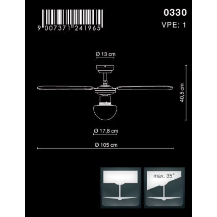 Globo - Ventilatore da soffitto 1xE27/60W/230V