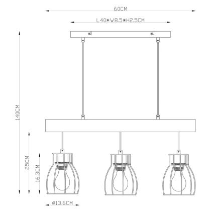 Globo 15326-3N - Lampadario a sospensione con filo MINA 3xE27/40W/230V