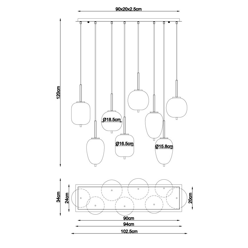 Globo - Lampadario a sospensione con filo 8xE14/40W/230V ottone