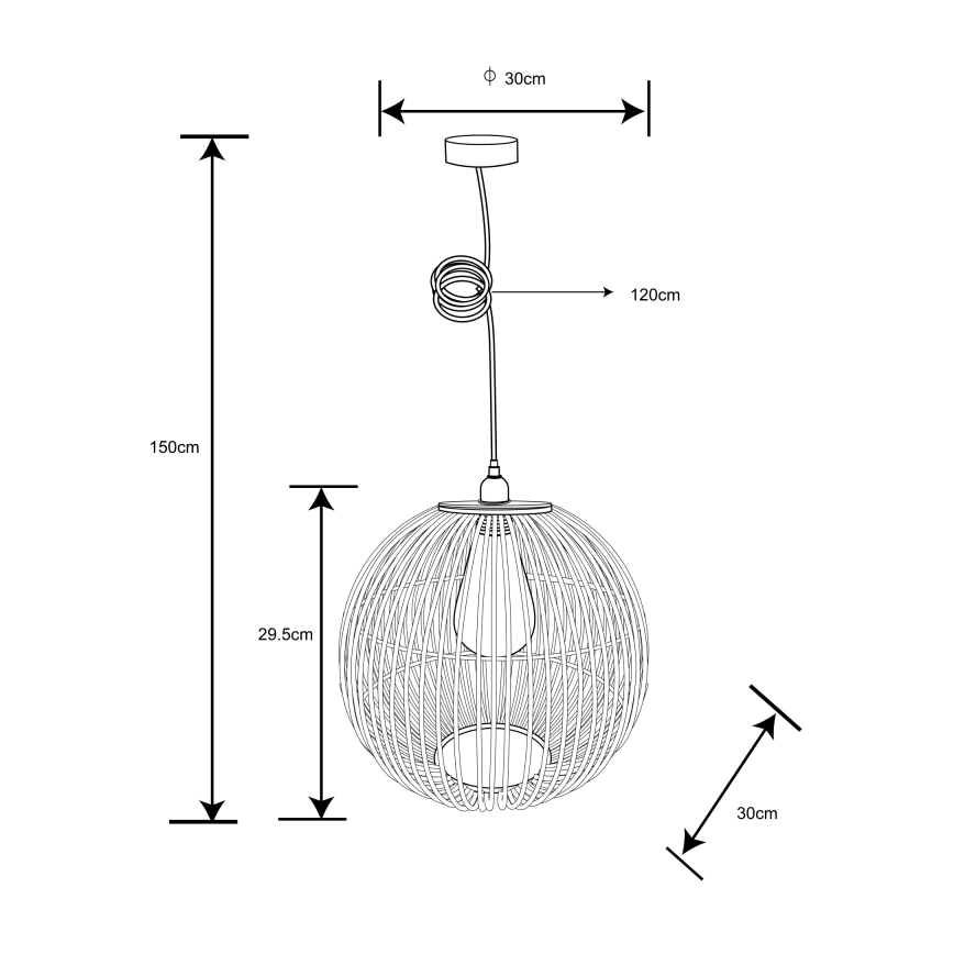 Globo - Lampadario a sospensione con filo 1xE27/60W/230V bambù